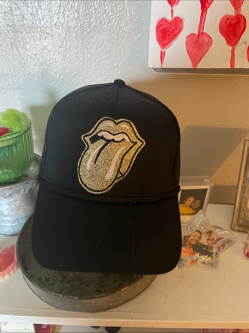 The Rolling Stones Black Cap with Gold Tongue Patch